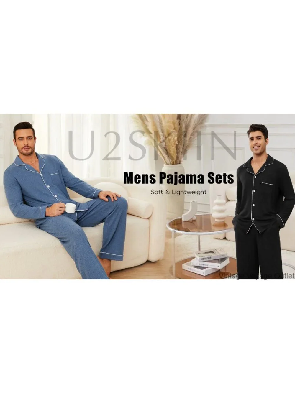 Ultra Soft Pajama Set, Stretch Long Sleeve Button-Down Lounge Sleepwear for Men